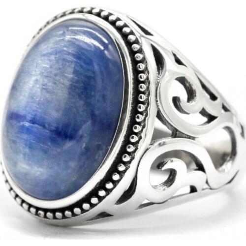 New retro hollow hot sale 925 sterling silver mens ring kyanite mens punk ring high jewelry