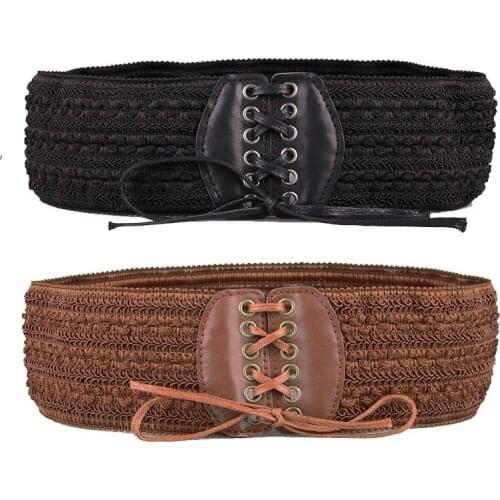 Novelty Vintage Women Wide Belt Elastic Stretchy Corset Female Black Waistband Belts for Lady Dress Accessories KZW005