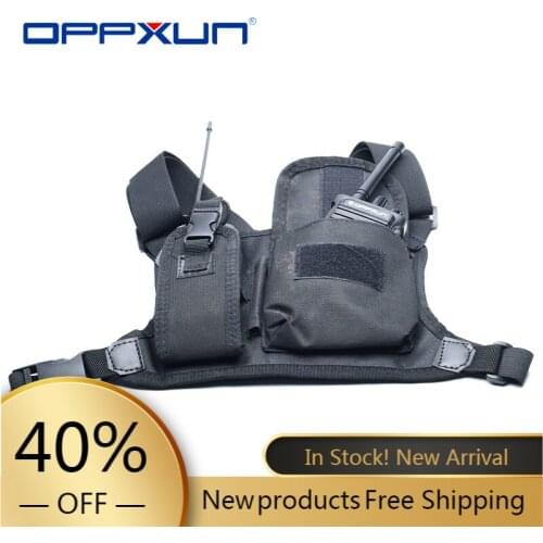 OPPXUN Harness Chest Front Pack Pouch Holster Carry Bag for Baofeng UV-5R UV-82 UV-9R Plus BF-888S TYT Motorola Walkie Talkie