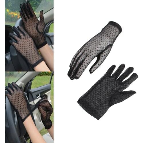 Women Summer Lace Gloves Sexy Black Mesh Hollow Breathable Sunscreen Short Female Driving Fishnet Glove Transparent Gloves