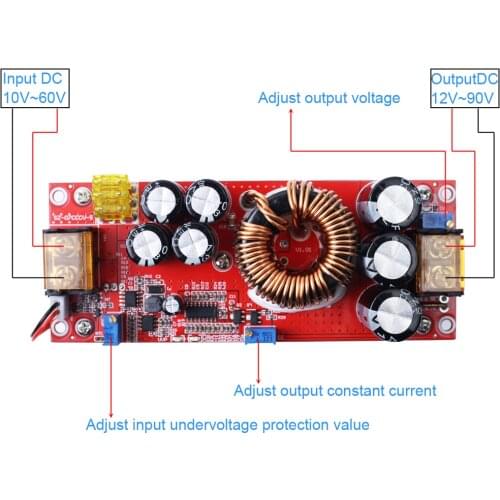 1500W 30A 1200W 18A DC-DC CVCC Step Up Power Supply Module Non-isolated Boost Voltage Converter 10V-60V to 12V-90V with Fan