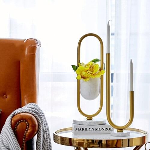 Luxury Gold Alloy U Shaped Vase White Marble Dining Table Flower Pots Decoration Bedroom Windowsill Home Furnishings