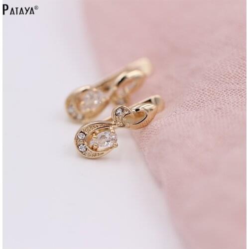PATAYA Women New White Zircon Earrings Girls Small Irregular Drop Earrings 585 Rose Gold Pated Jewelry