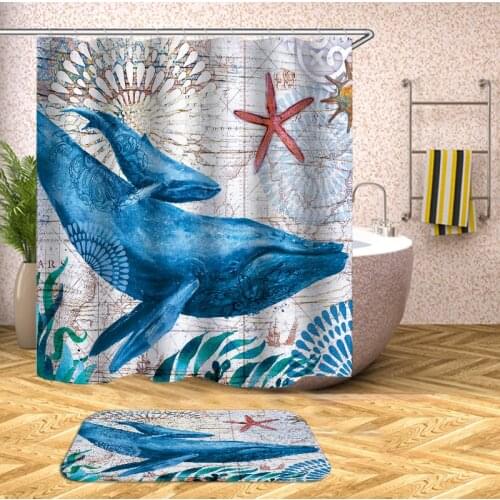 OLOEY Ocean Turtle Shower Curtains Waterproof Curtains+Mat for Bathroom Bath Screens Polyester Bathroom Decorati