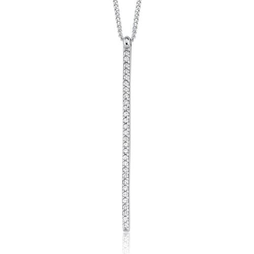 Valori Jewels Slim Stone, Zirconia White Gemstone, Rhodium Plated, Sterling Silver Necklace