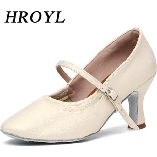 HROYL Ballroom Dance Shoes For Women Latin Dancing Sandals Salsa Shoes Tango Jazz Shoes Spring Soft PU 4 Colors 3 Heels Height