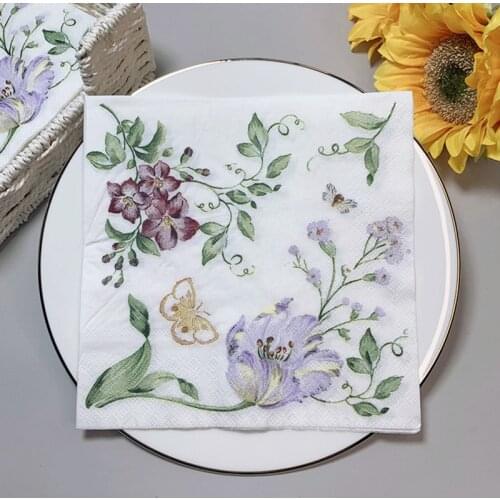 20Pcs/Pack Flower Butterfly Decoupage Paper Napkins Vintage Floral Paper Tissues for Xmas Wedding Party Decorations Hot Sale