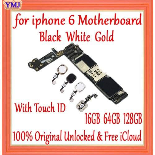 Factory unlocked for iphone 6 4.7inch Motherboard With/ Without Touch ID 100% Original for iphone 6 Mainboard 16GB /64GB /128GB