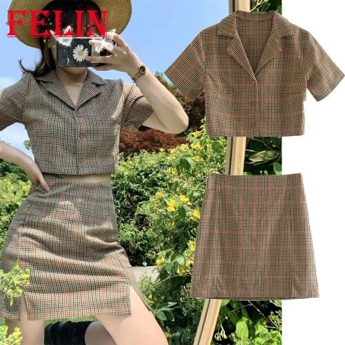 Womens Blouse Sweet Plaid Print Za Short Shirts Women Summer Fashion 2021 Single Button Chic Vintage Mujer Tops