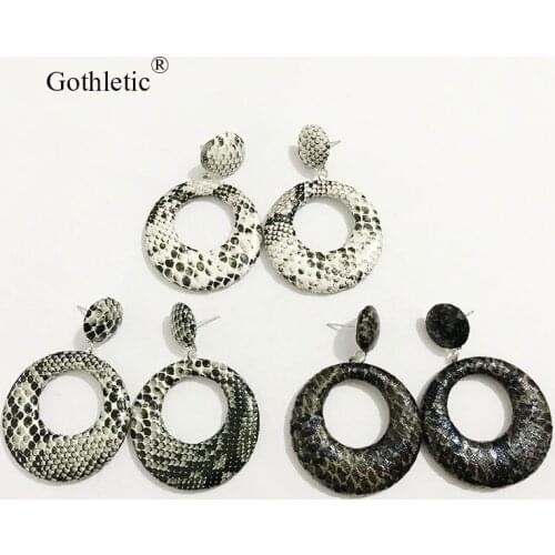 Gothletic Snake PU Covered Round Drop Earrings for Women Brincos Fashion Jewelry 2019 NEW