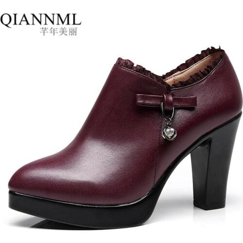 Qiannml Plus Size32 33-43 Womens Deep Mouth Shoes with Heels 2021 Warm Fur Platform Pumps Woman High Heels Office Work Shoes