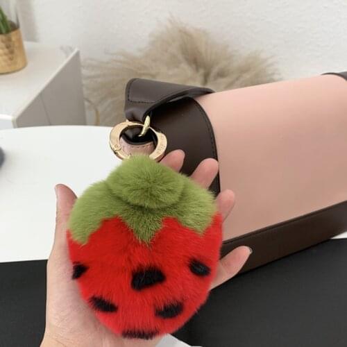 Real Rex Rabbit Fur Key-Ring Keychain Strawberry Trinket Female Creative-Style Bag-Hang Pendant