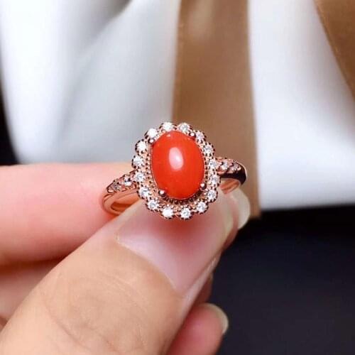 Natural Red Coral Gemstone Flower Type S925 Sterling Silver Ring Fashion Fine Jewelry for Women Free Shipping MeibaPJFS