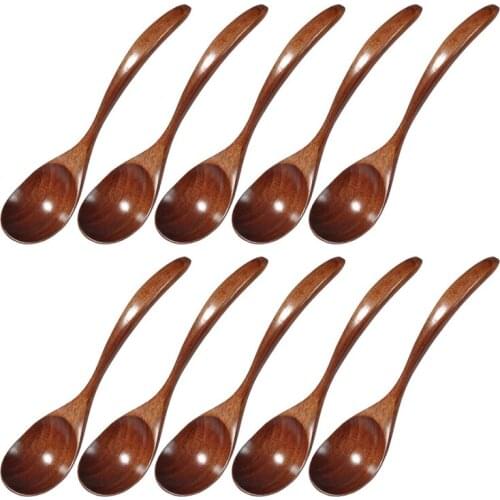 10 Pieces Wooden Spoons for Eating Eco-Friendly Handmade Teaspoon for Dinner Salad Desserts Snacks Cereal Fruit