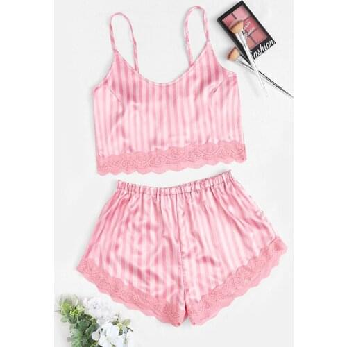 2020 Hot Sale Sexy Pijamas Women Pajama Set Pink Silk Home Suit Cute V Neck Pyjama Woman Femme Sleepwear Satin 2020 Summer