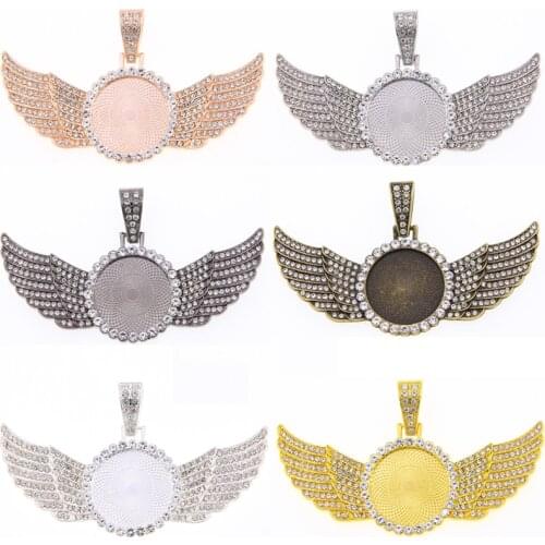 25mm Cabochon Pendant Base Angel Wing Charms For DIY Jewelry Making Alloy Matching Necklace Jewellry Findings