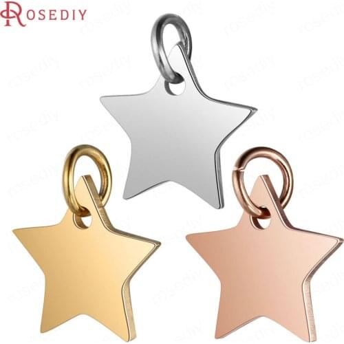 37299)10PCS 12x13MM Quality Gold Color Stainless Steel Star Charms Pendants Jewelry Making Supplies Diy Findings Accessories