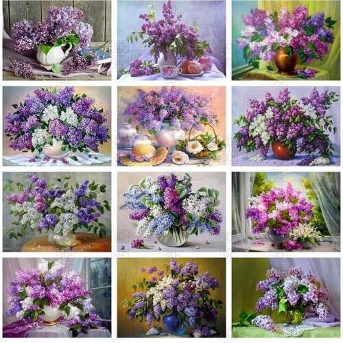 5D Diy Diamond Painting Lilac Flower Cross Stitch Mosaic Embroidery Full Square Round Drill Rhinestone Home Art Decorationgift