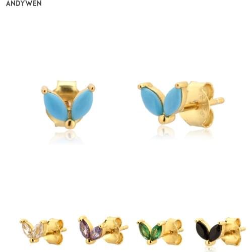 ANDYWEN 925 Sterling Silver Turquoises Green Stud Earring Piercing Ohrringe Pendiente Luxury Women Jewelry Fashion Party