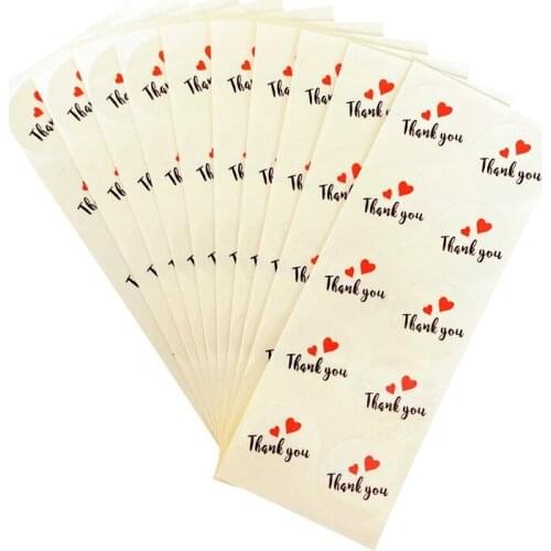 Free shipping 1000Pcs Round 35mm Thank You red heart stickers transparent for party Wedding Gift Cards Envelope Label Stickers
