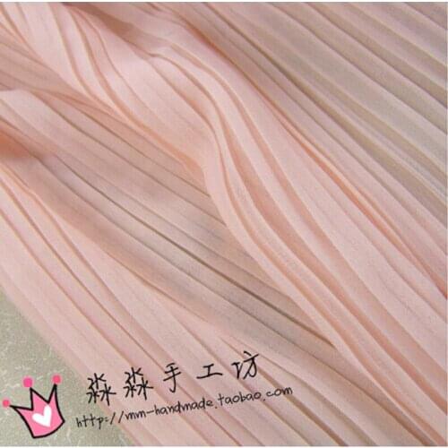 Free Shipping!High Qulity Small And Pure And Fresh Meat Pink Organ Pleated Crinkle Chiffon Dress Bust Of the Dress Fabric