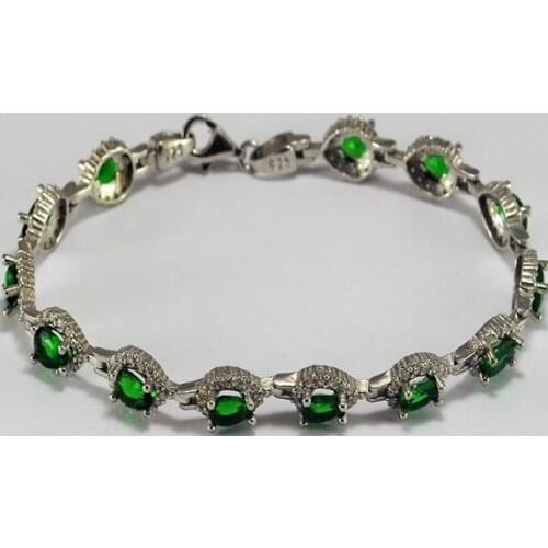 Green Drop Stone 925 Sterling Silver Bracelet Elegant Stylish Invitations Gorgeous Jewelry