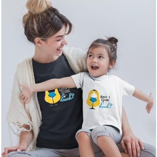 Have I Gone Drunk Letters Fashion Family Matching Clothes Disney Kawaii Dropship Harajuku Wine Glass Princess Cute Printing Top