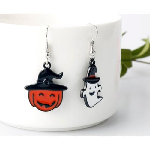 Alloy Enamel Jewelry Halloween Theme White Ghost Horror Pumpkin Pendant Earrings For Party Accessory Gifts