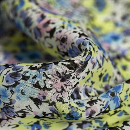 Printed purple&yellow&blue mini floral pattern silk blends cotton fabric,sewing for shirt,blouse,skirt,dress,craft by the yard