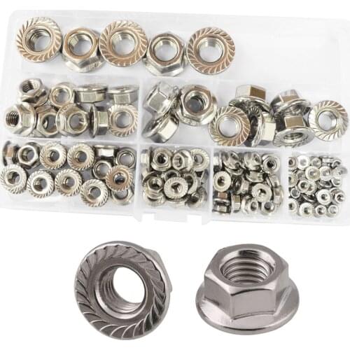 Flange Nuts Hex Lock Self-Locking Metric Thread Serrated Nut 304 Stainless Steel Assortment Kit 125Pcs,M3 M4 M5 M6 M8 M10 M12
