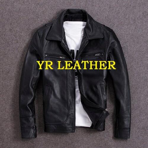 YR!Free shipping.Wholesales.Brand New casual style genuine leather jacket man.thick cowhide coat.plus size black motor jackets