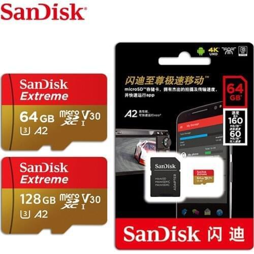 5pcs Sandisk Extreme Original TF Memory Card Micro SD A2 A1 V30 U3 Flash Card XNE 64GB 32GB 128GB 160M/s For Free Ship SDXC SDHC