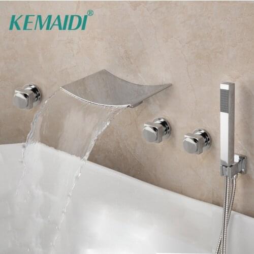 KEMAIDI Wall Mounted Waterfall Bathroom Bath Sink Solid Brass Bathtub Faucet Chrome Polished 5 Pcs Shower Mixer Faucet 12 Choice