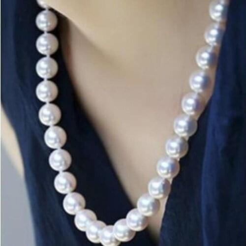 Classic freshwater 11-12mm round white pearl necklace 18inch 925silver