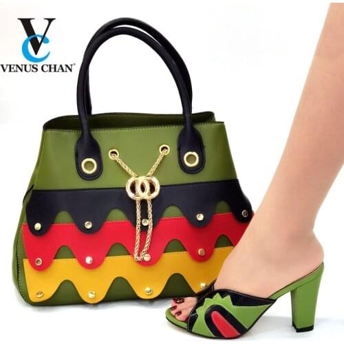 Nigerian New Arrivals Shoes and Bag Slippers to Match African Party Matching Shes and Bag Set in Green Color For Wedding