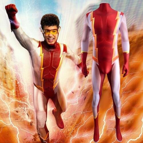 Bart Allen Cosplay Costume Bart Allen Lycra Spandex Superhero Zentai Suits Halloween Costume Bart Allen Costume For Adult Kids