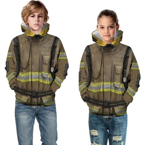 Teenage Boys Girls Fireman Costumes Hoodies & Sweatshirt Casual Children Clothing Casual Streetwear Pullover Jackets