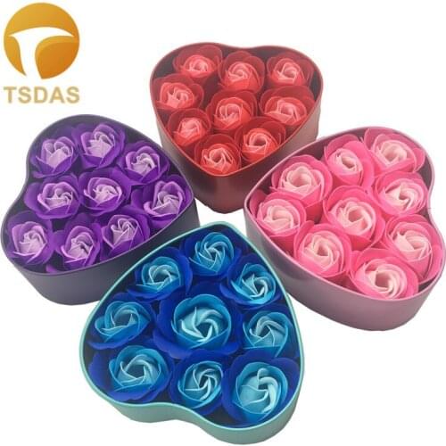 Colorful Rose Soap Flower Romantic Wedding Party Gift 3/6/9pcs Soap Rose With Heart-shape Gift Box Handmade Petals Decor