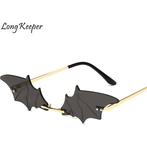 Fashion Bat Sunglasses Women Men Rimless Vintage Bat Shape Black Purple Glasses Luxury Brand Trending Sunglasses Small Eyewear