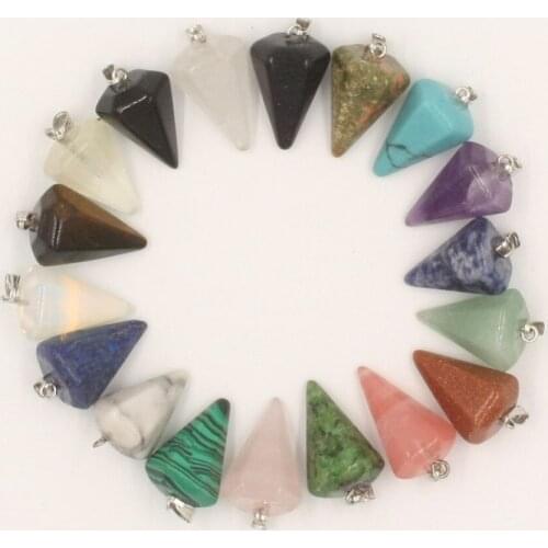 Mix Natural Stone Charms Pendants Faceted Pendulum Purple crystal Moss Onyx Cherry Quartz Crystal Pendant for Necklace