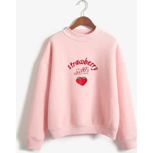 Harajuku Kawaii Strawberry Hoodie Sweatshirt Women Korean Fashion Kpop Street Style Sweatshirts Schoolgirl Streetwear
