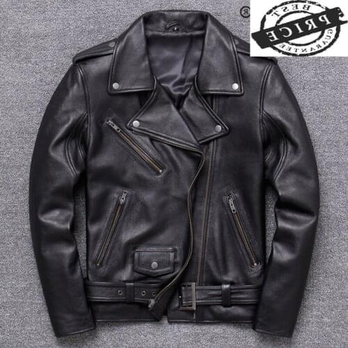 Leather 100% Real Coat Men Autumn Winter Clothes 2021 Streetwear Genuine Cow Leather Jacket Mens Moto Biker Coats V1a616