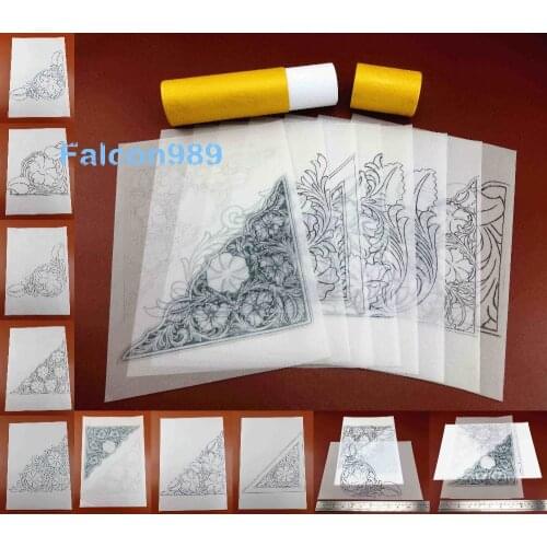 8pcs Leather Craft Carve Corner Flower Pattern Transparent Tracing Paper Template Film Tool Set Stamping Knife Cutter Punch Awl