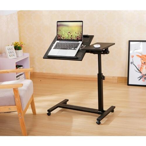 Tilt and Height Adjustable Wheeled Laptop Stand with Mouse Compartment