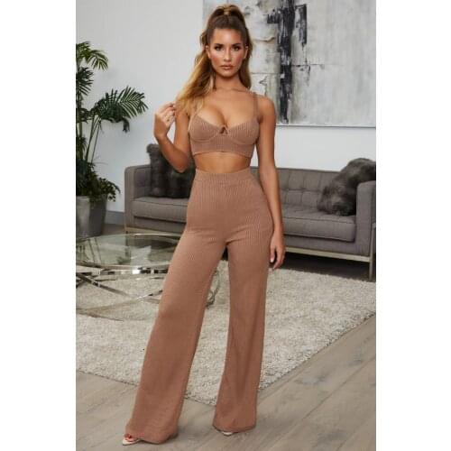 Babatique 2021 New SummerFashion Sexy Brown 2 Pieces Bandage Set Sexy Bra & High Waist Long Pant