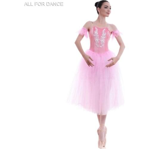 All For Dance New Pink Velvet Bodice Top With White Flowers Trim Girl&Women Ballet Dance Dress Dance Wear Ballerina Long Dress