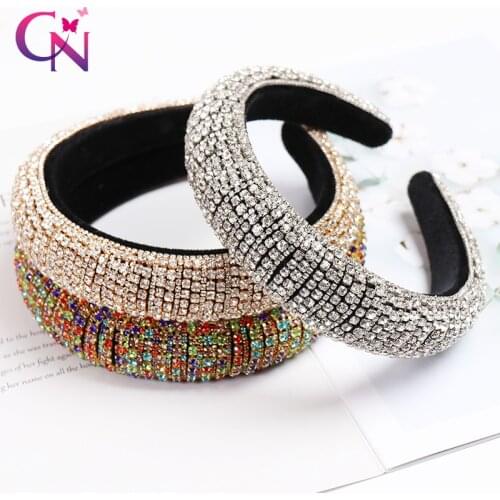 CN 1PC Baroque Full Crystal Hair Bands For Women Lady Luxury Shiny Padded Diamond Headband Hair Hoop Hair Accessories