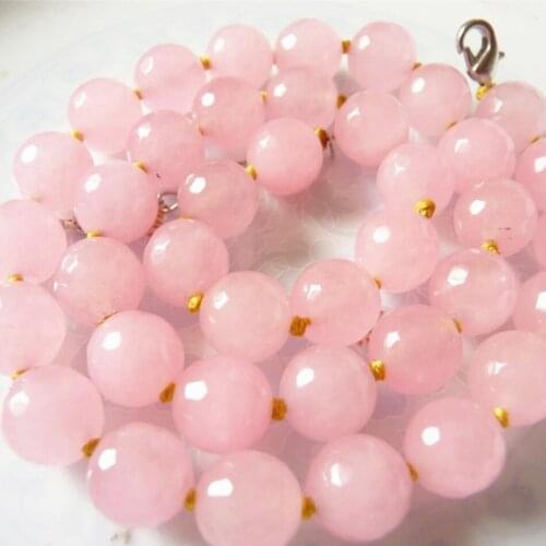 Wholesale price 10mm faceted round beads necklace pink chalcedony jades semi-precious stone chain jewelry 18inch MY5306