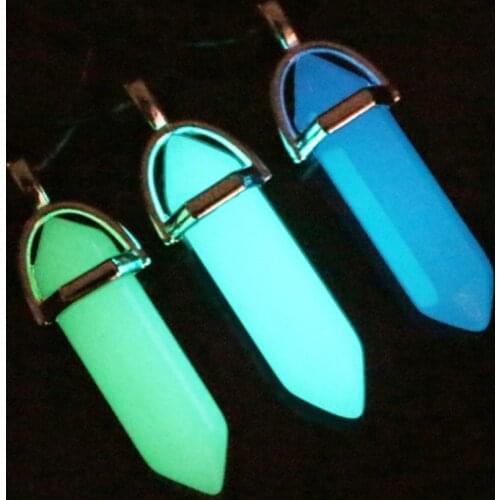 Dark Luminous Fluorescent Hexagonal Column Stone Necklace for Women Natural Crystal Quartz Stone Bullet Pendant Necklace Jewelry