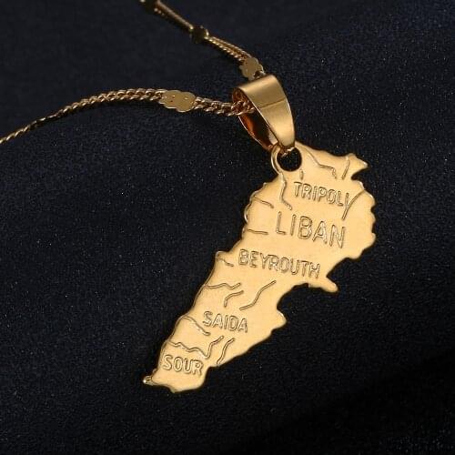 Gold Color Lebanon Map Pendant Necklaces Liban Maps of Lebanese Patriotic Trendy Jewelry Gifts